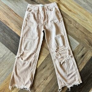 Vervet by Flying Monkey Blush Pink Distressed High Rise Wide Leg Jeans Size 24